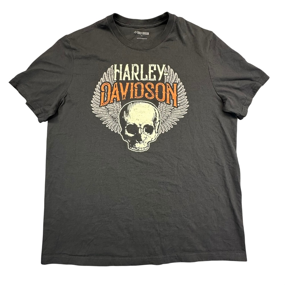 Harley Davidson T-Shirt Mens XL Black Willie G Skull Wing‎ Graphic Short Sleeve